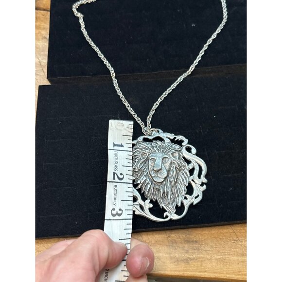 Lion Head Pendant Necklace In Silver-Tone Metal With Intricate Detailing & Chain - Picture 10 of 13